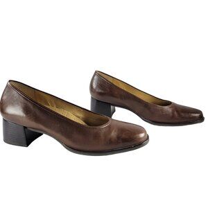 Selly Moc Fit Women’s Brown Leather Slip-On Block Heel Comfort Shoes